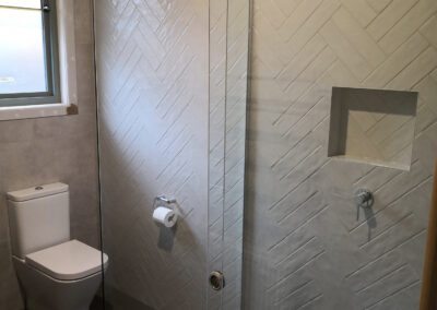 decorative wall tiles for shower, and next to toilet